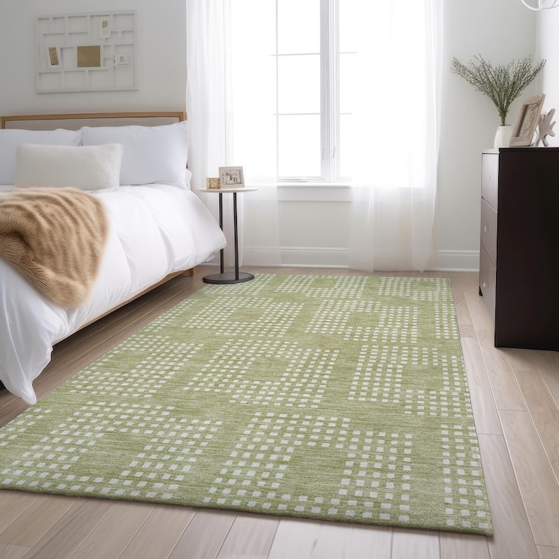 Premium Washable Super Soft Modern Houndstooth Mayfield Rug - Aloe - 3' x 5'