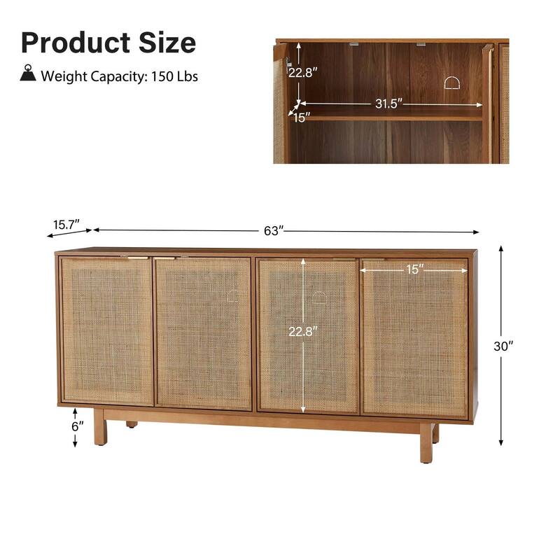 Heinz 63"Wide Contemporary Storage Sideboard with Adjustable Shelves by HULALA HOME