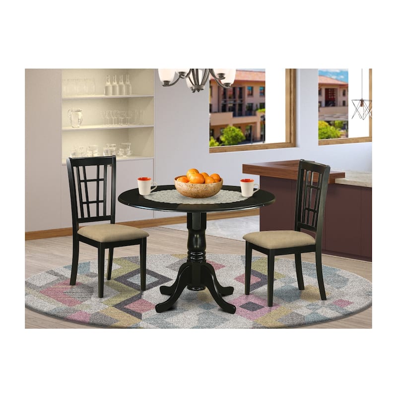 Retro Dining Set 3 Piece - Round Table & 2 Linen Chairs - 42 Inch Kitchen Table