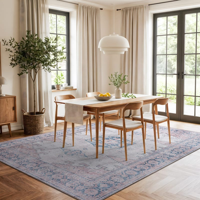 World Rug Gallery Vintage Bohemian Machine Washable Non Slip Area Rug