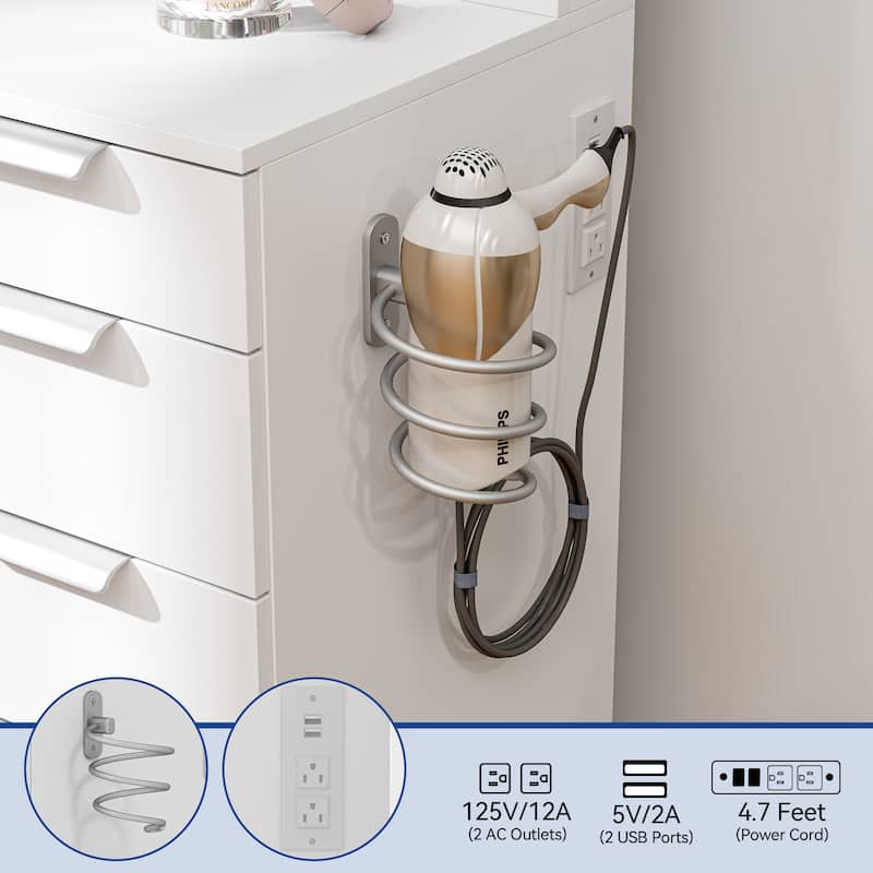 Makeup Vanity Set with Oversized Mirror 3 Color LED Lights Charging Hub 11 Drawers and Comfy Storage Stool for Bedroom