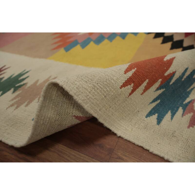 Hand Woven Oriental 100% Wool Carpet Southwestern Tribal Multi-Colored Kilim Area Rug - 11' 8'' X 5' 0''