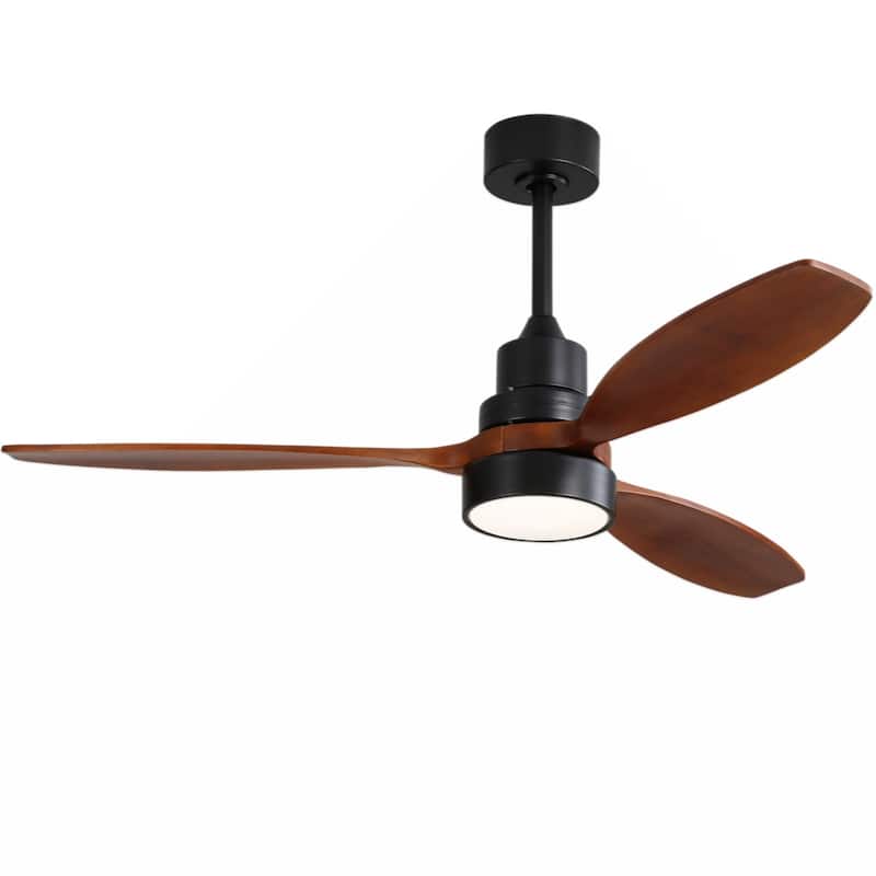 52 Inch Wooden Ceiling Fan With 3 Solid Wood Blades Remote Control Reversible DC Motor With Led Light - Gold
