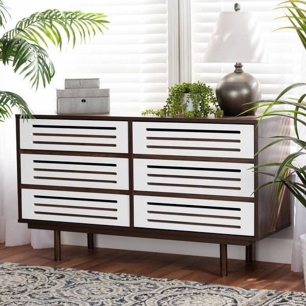 Meike Mid Century Modern Two Tone 6 Drawer Dresser