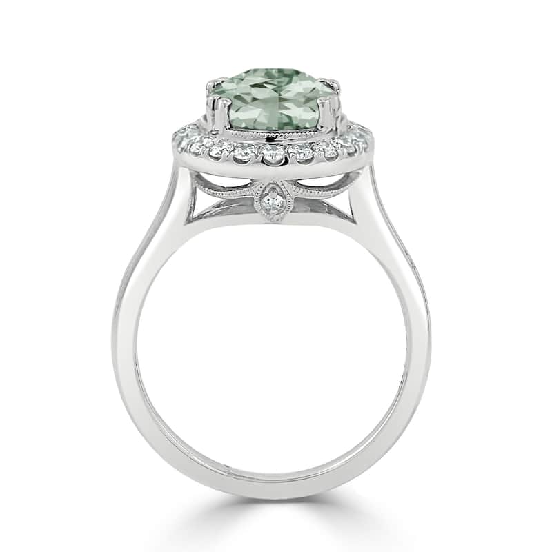 Auriya Vintage 1 5/8ct Oval Green Amethyst and Halo Diamond Engagement Ring 1/3ctw 14k Gold