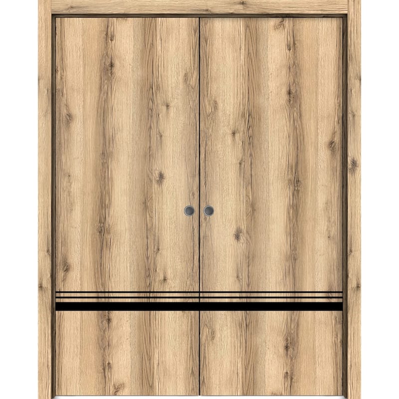 French Double Pocket Doors 36 x 80 Planum 0012 Oak with Kit Trims Rail - 60" x 84" ( 2* 30x84)