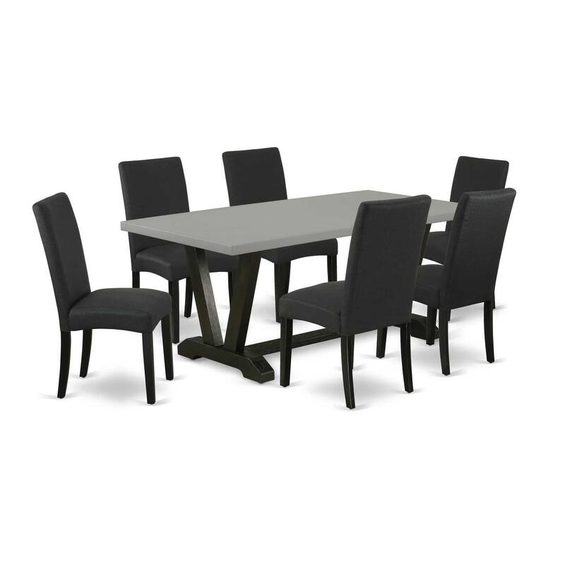 Modern Dining Set 7 Piece - Rectangle Table with 6 Parsons Chairs - Linen Fabric - 40x72 Inch - 72