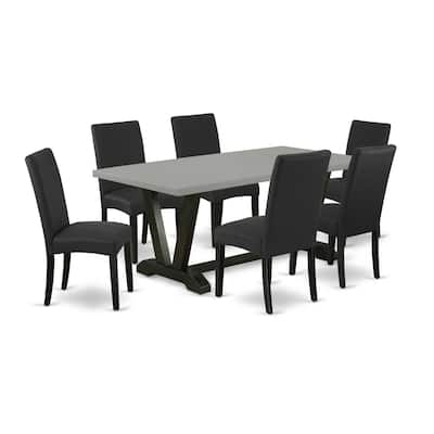 Modern Dining Set 7 Piece - Rectangle Table with 6 Parsons Chairs - Linen Fabric - 40x72 Inch - 72