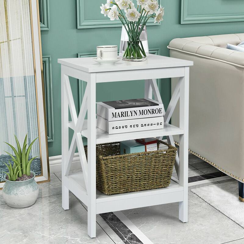 Gymax 3-Tier Nightstand End Table X Design Storage Display Shelf