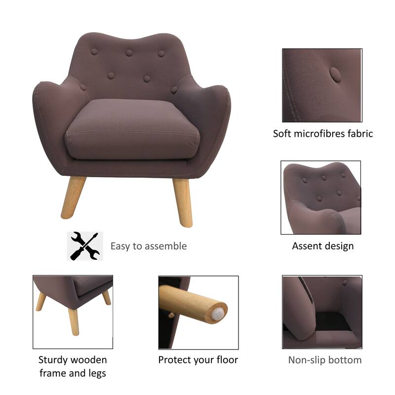 Microfibres Fabric Upholstered Child Accent Armchair with Wooden Legs - 19.29"W x 16.93"D x 20.47"H