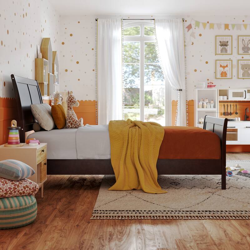 Valencia Solid Wood Low Profile Sleigh Platform Bed with Matching Footboard