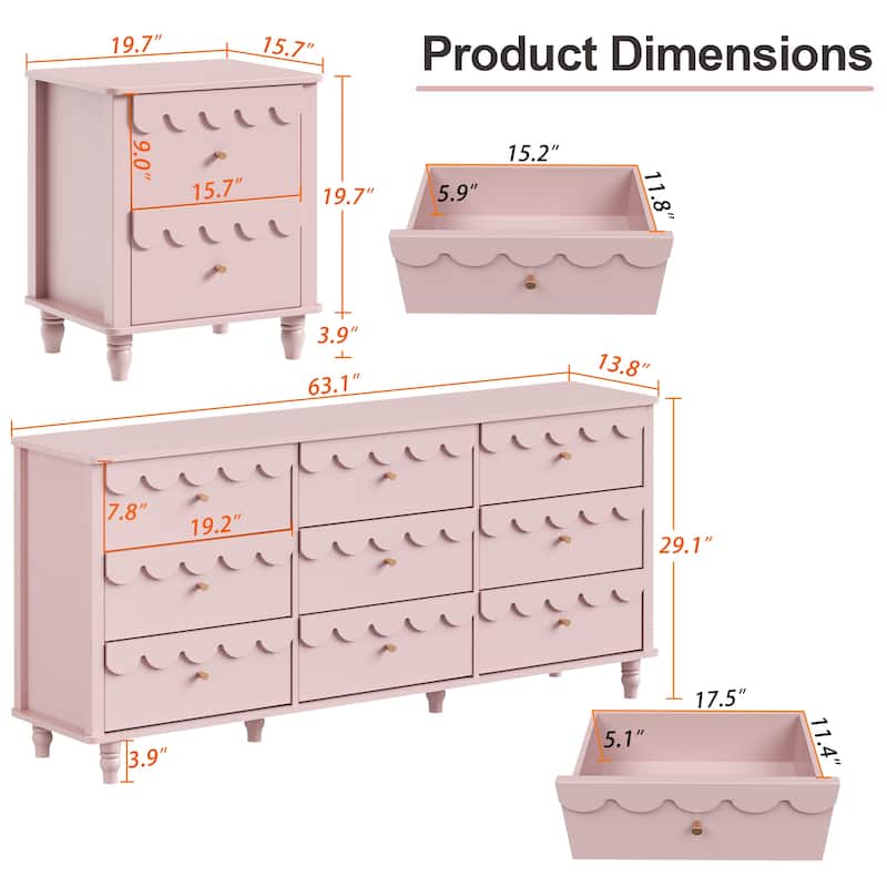 Princess Storage Set 9-Drawer Lace Dresser with Nightstand