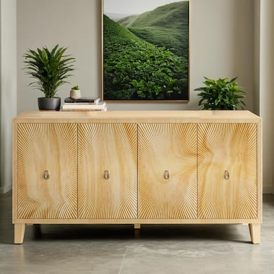 60'' Sideboard Storage Cabinet, Large Buffet Cabinet with 4 Doors, Carved Scatter Pattern,Vintage Accent Cabinet for Dining Romm