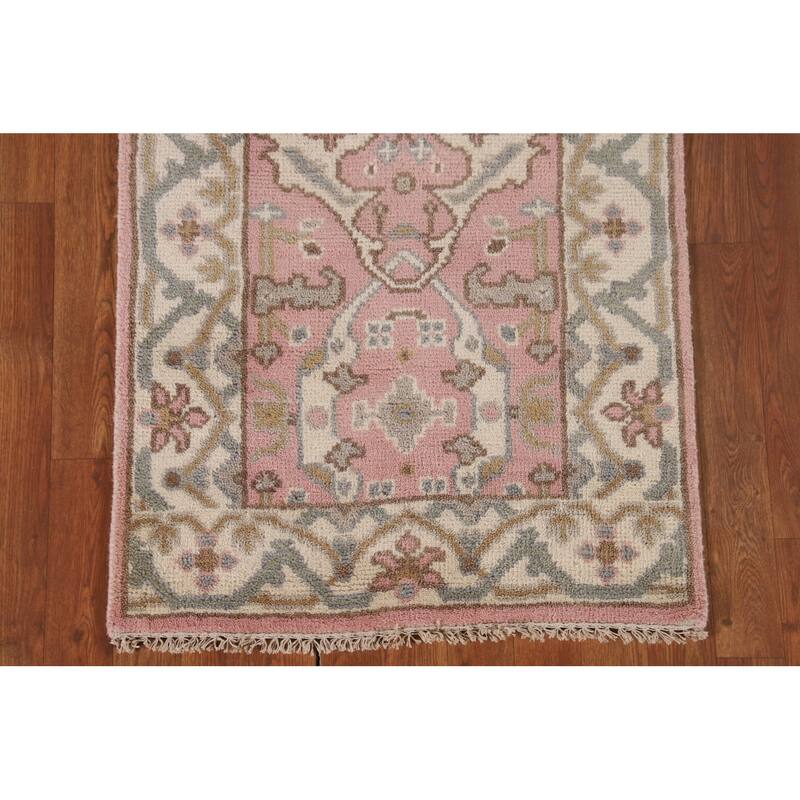 Light Pink Oushak Oriental Runner Rug Handmade Wool Carpet - 2'6"x 9'10"