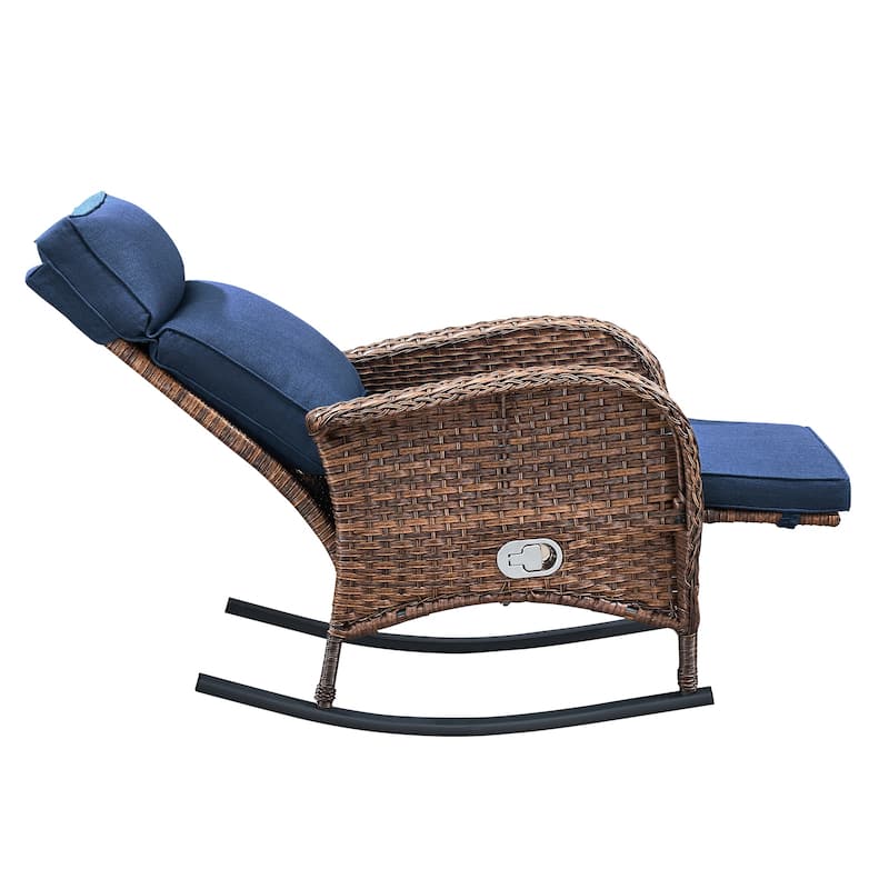 Pocassy Outdoor Curved Rocker Chaise Lounge Chairs with Side Table Set.