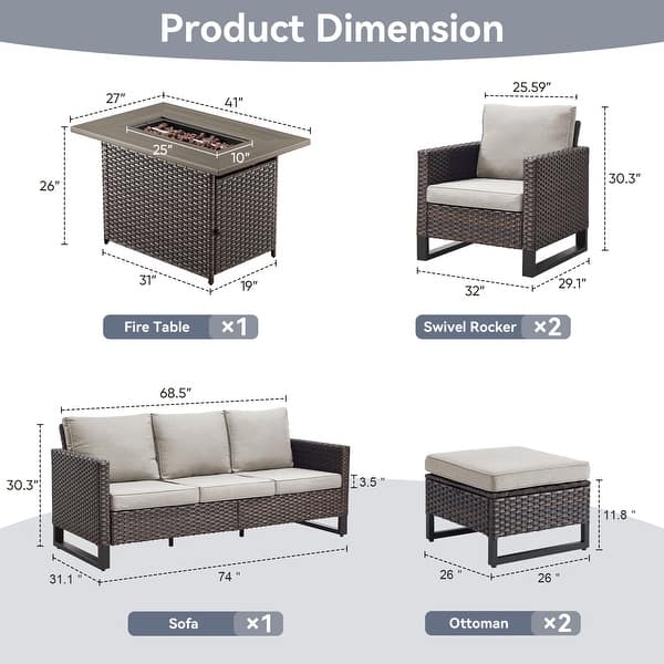 dimension image slide 6 of 24, Gymojoy Outdoor Fire Pit Conversation Set, Patio Furniture with Cushions