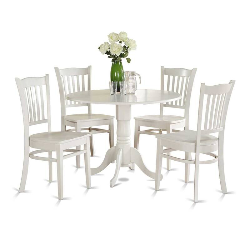 HomeStock 5-Piece Round Buttermilk and Cherry Finish Solid Wood Top Dining table with 4 Chairs