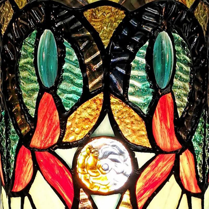 Multi-Color Resin-Stained Glass Drum Lamp with Mosaic Shade and Switch - 6” x 6” x 10.5” (D x W x H)