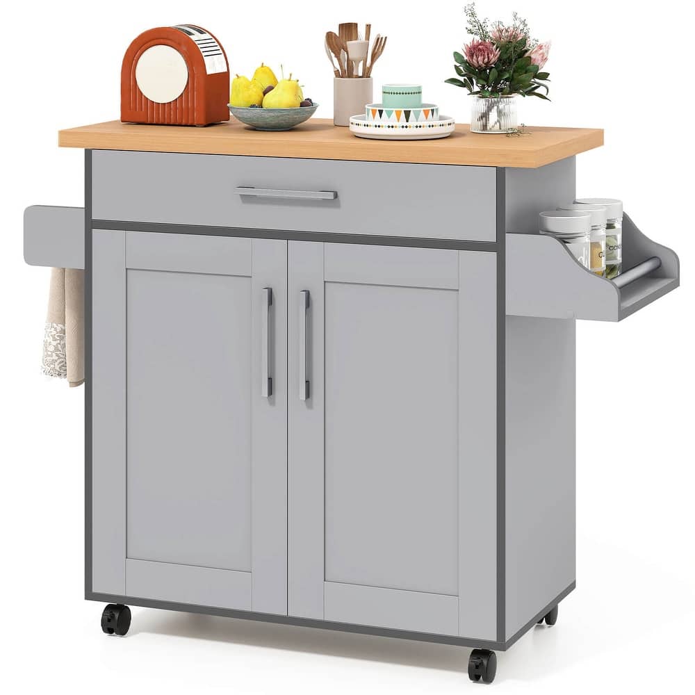 Costway Rolling Kitchen Island Cart Storage Cabinet w/ Towel & Spice