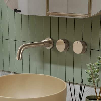 Solid Brass 2-Round Knob Handle Wall Mounted Bathroom Faucet