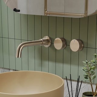Solid Brass 2-Round Knob Handle Wall Mounted Bathroom Faucet