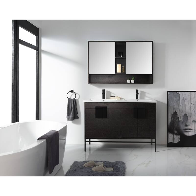 Modern Bathroom Vanity Set, Vitreous China Double Sink Top 48"