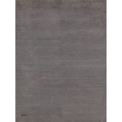 Modern Gray Gabbeh Oriental Area Rug Hand-Knotted Solid Wool Carpet - 5'1" x 6'5"
