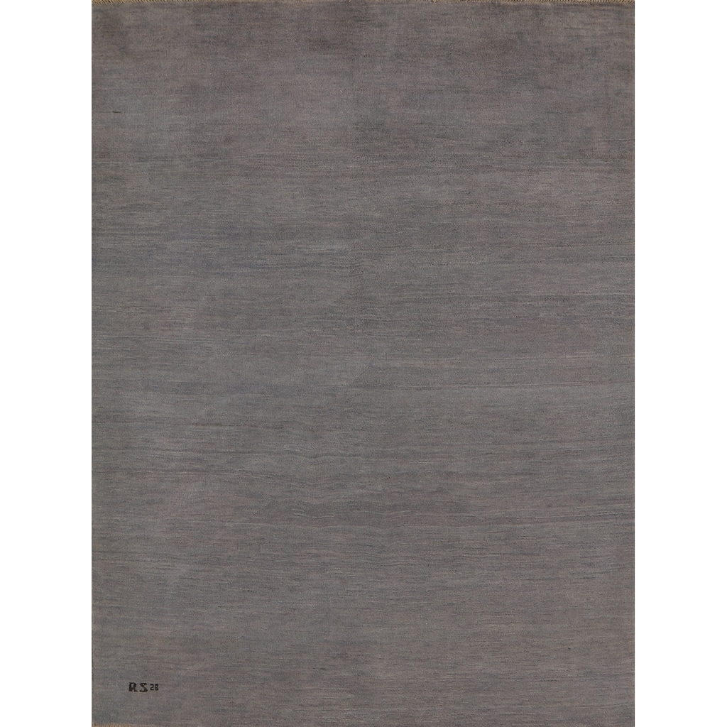 Modern Gray Gabbeh Oriental Area Rug Hand-Knotted Solid Wool Carpet - 5'1" x 6'5"