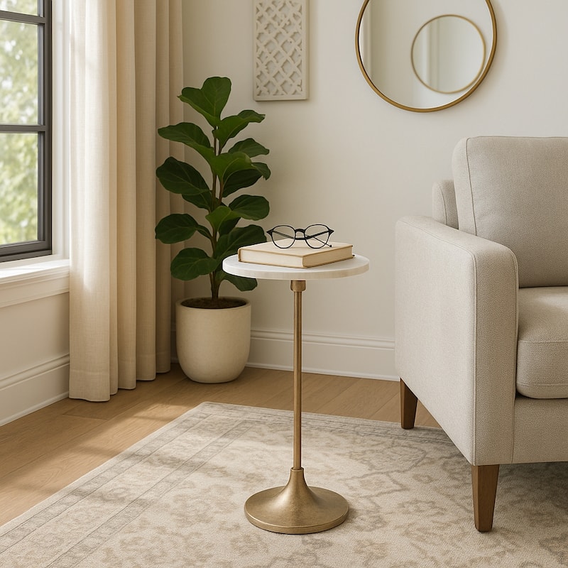 Modern Small Accent End Table with Metal Base - 27" - White/ Gold - 27.0"