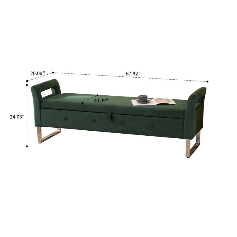 Modern style upholstered bench with hidden storage and upholstered armrests, metal legs for bedroom living room hallway entrance
