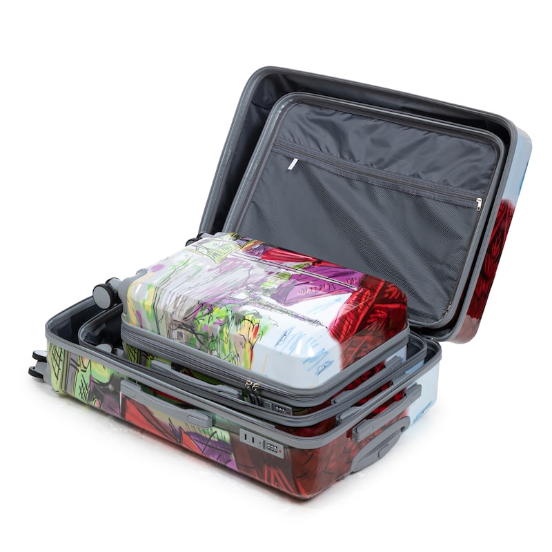 3 Pcs Lightweight ABS Hardside Suitcases, 20"/24"/28" Carry on Suitcase with Printed Pattern and Tsa Lock and Spinner Wheels