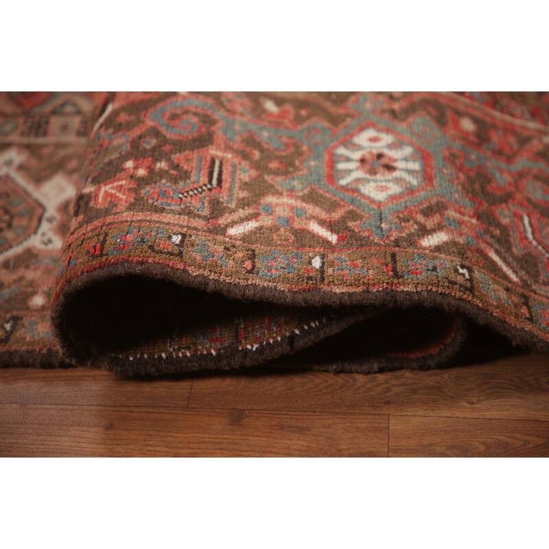 Hand Knotted Oriental 100% Wool Carpet Traditional Medallion Pink Heriz Area Rug - 12' 7'' X 9' 9''