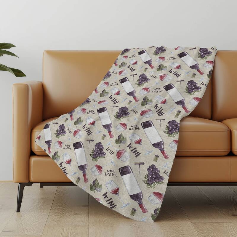Premium Machine Washable ASB169 Wine Party Sherpa Throw Blanket - Ivory - 4'2" x 5'10"
