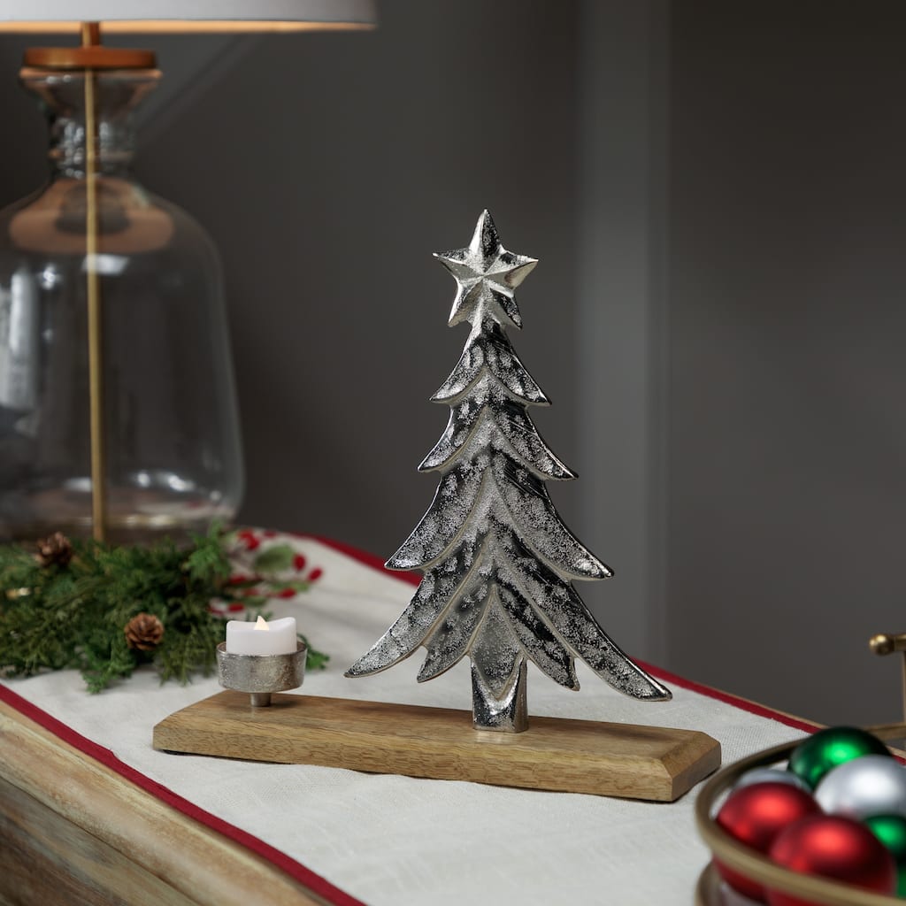 Downswept Tree with Star Topper Metal Christmas Tealight Holder - 11.5"