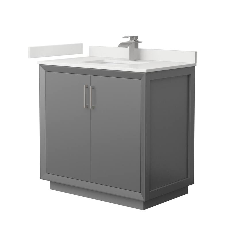 Wyndham Collection WCF414136S-QTZ-UNSMXX Strada 36" Free Standing - Dark Gray / White Quartz Top / Brushed Nickel