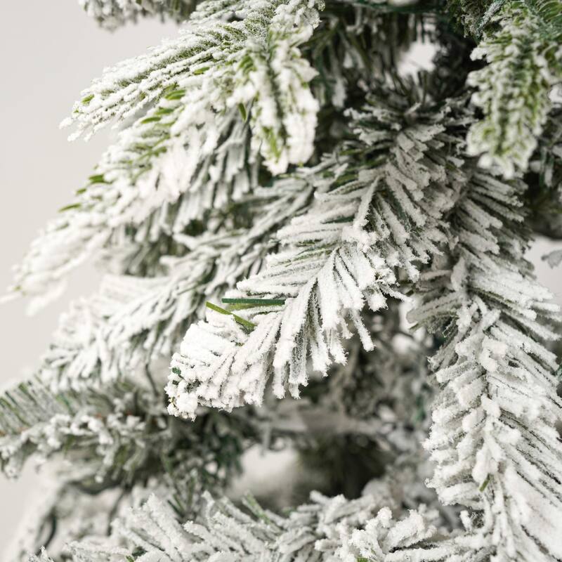 Xmas Snow Garland and Snow Xmas Tree, 3 Pac Snowy Flocked Christmas Decor with LED Lights,9ft Flocked Garland,6ft Flocked Tree