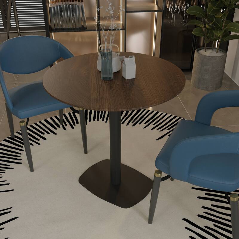 Vail Round Dining Table with 27 in. MDF Tabletop in Black Stainless Steel Square Base Accent Kitchen Table