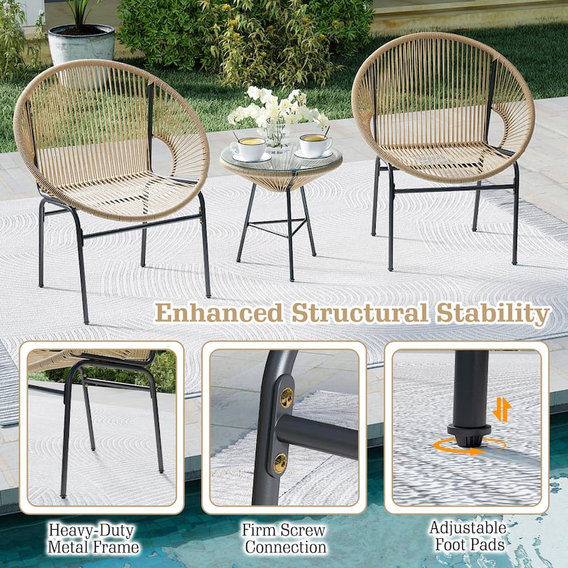 Gymax 3-Piece Wicker Patio Bistro SetOutdoor Acapulco Chairs and