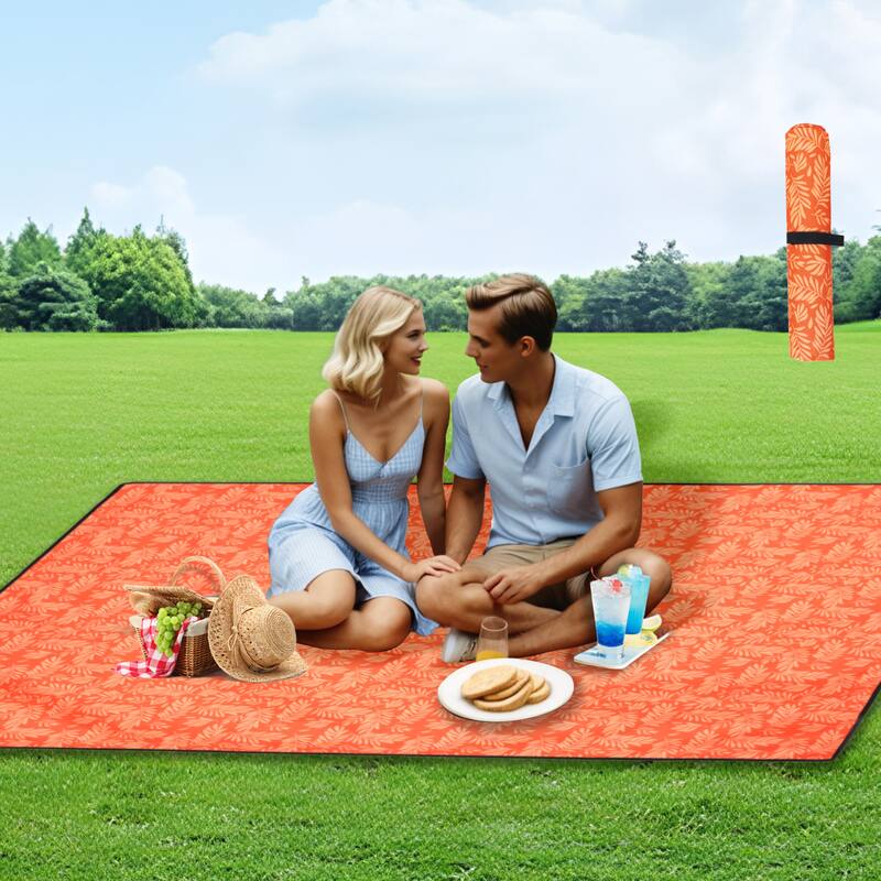 Heavy-Duty 480lb Folding Wagon with Bonus Picnic Mat - All-Terrain Wheels, Drink Holders & Brakes, Orange Print