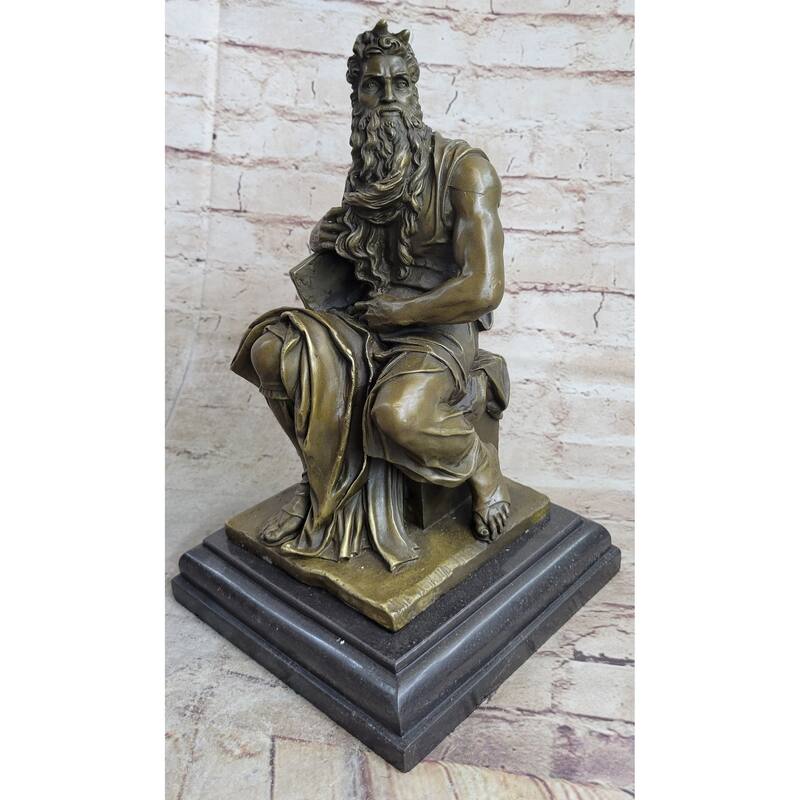 Michelangelos Moses Bronze Statue Sculpture Figure Jewish Biblical Decor 13 Inches X 7 Inches