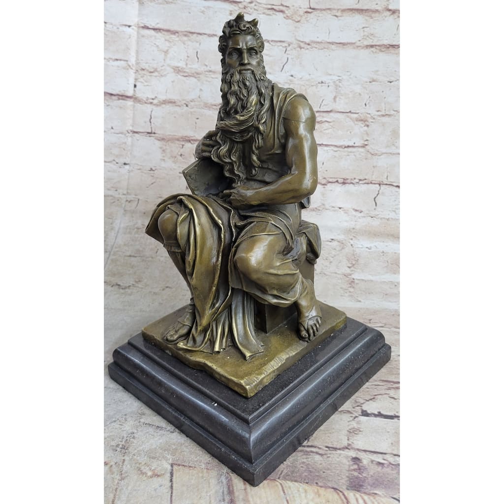 Michelangelos Moses Bronze Statue Sculpture Figure Jewish Biblical Decor 13 Inches X 7 Inches