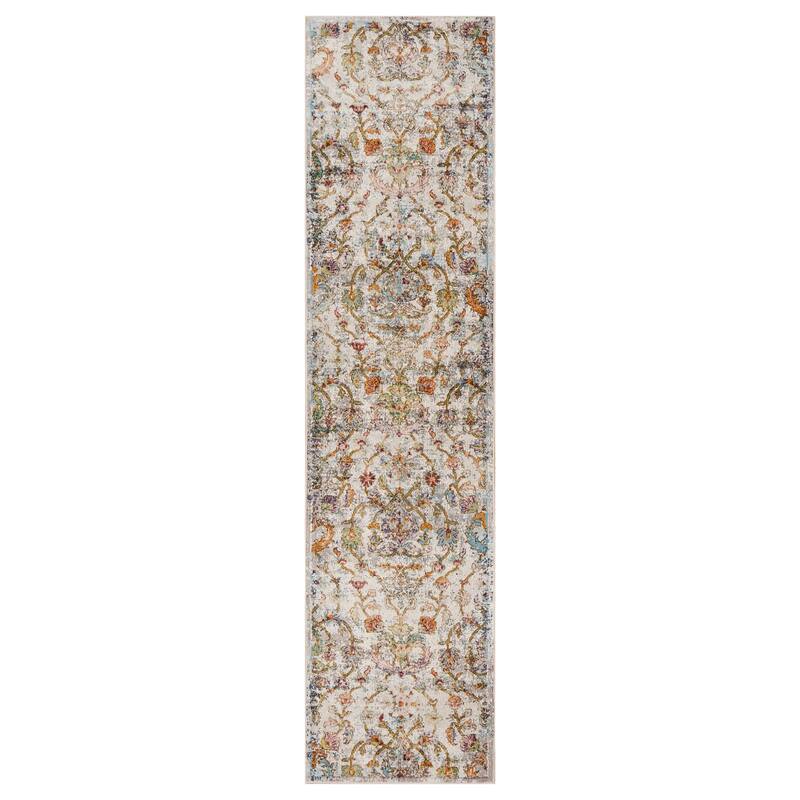 Gaia Traditional Floral Damask Performance Indoor Area Rug by Sevita - 2'3 x 8'9 - Green/Multi