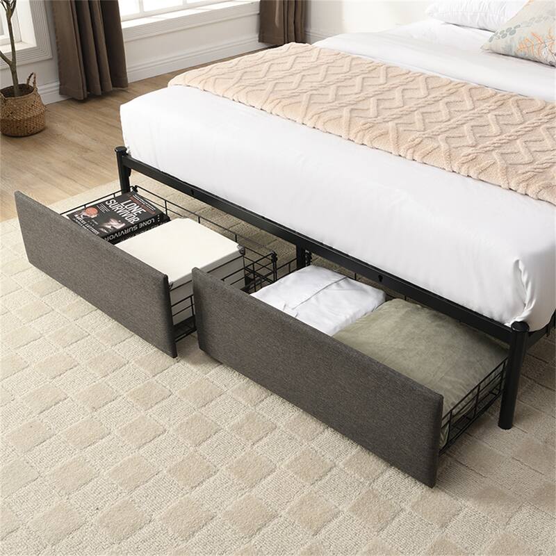 Queen Bed Frame Storage Headboard with Charging Station