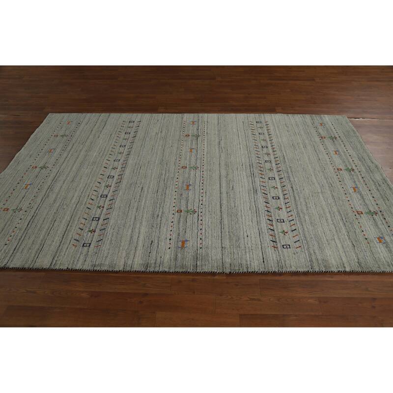 Hand Knotted Oriental 100% Wool Carpet Tribal Animal Pictorial Green Gabbeh Area Rug - 8' 1'' X 4' 11''