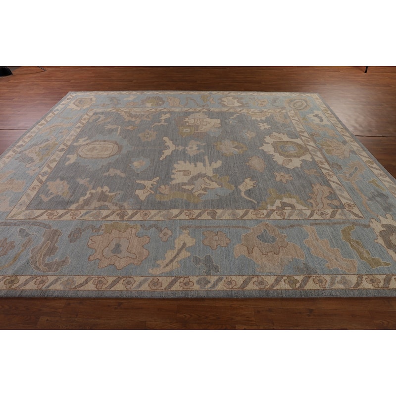 Floral Vegetable Dye Oushak Turkish Area Rug Hand-Knotted Wool Carpet - 9'1" x 11'8"