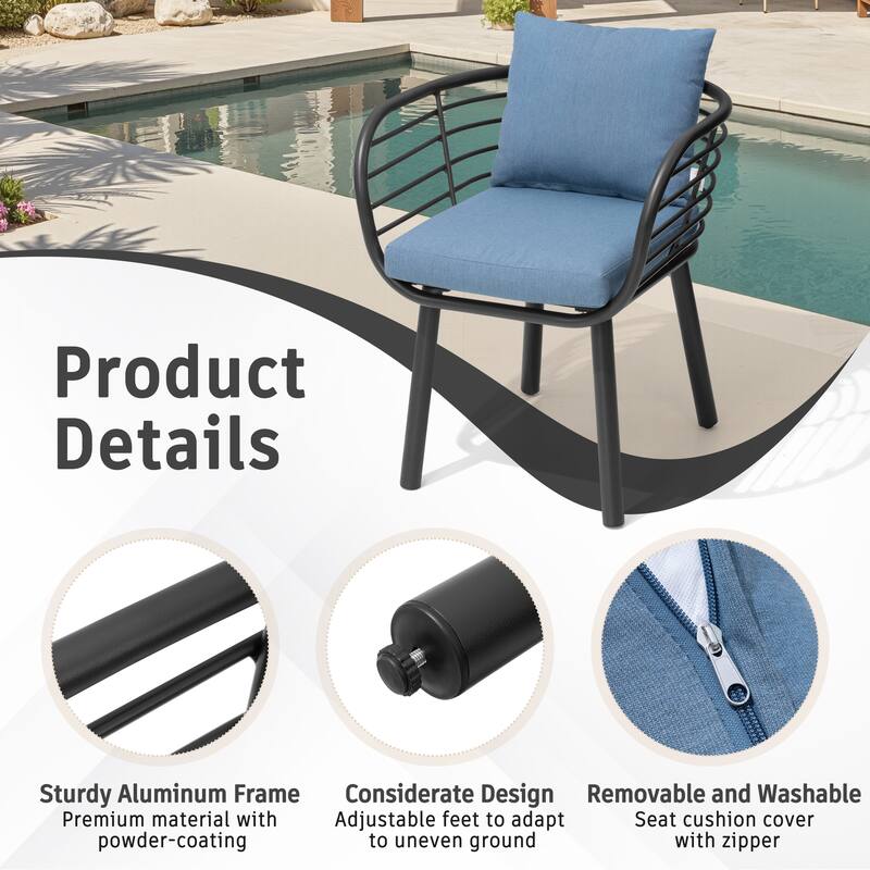 9/11-PieceOutdoor Patio Dining Set with Sunbrella Cushions Aluminum Dining Table and Chairs w/10 ft Umbrella and Base