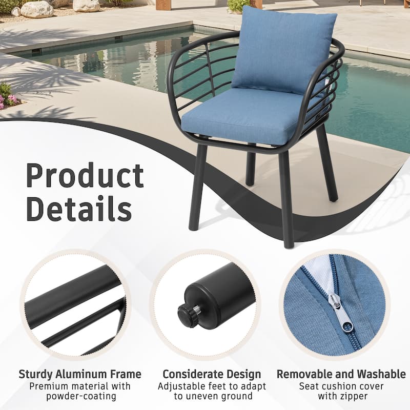 Outdoor Patio Aluminum Dining Chairs with Sunbrella Fabric Cushion - see picture