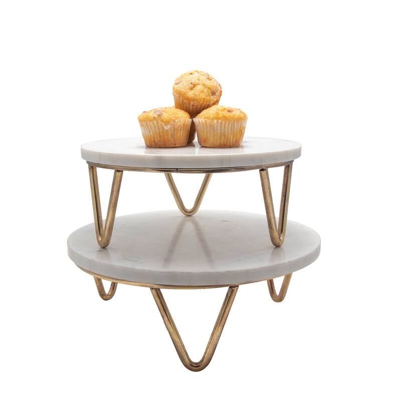 Lg. Marble & Brass V-Base Trivet/Cake Plate 13"Dia -ST
