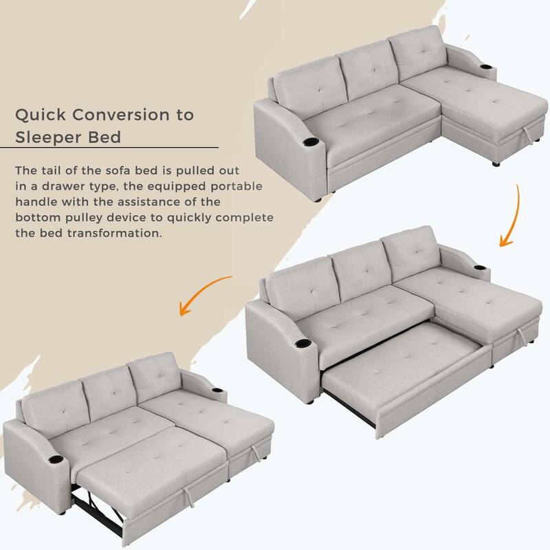 Classic and Cozy L-shape Pull-out Sleeper Sectional Sofa