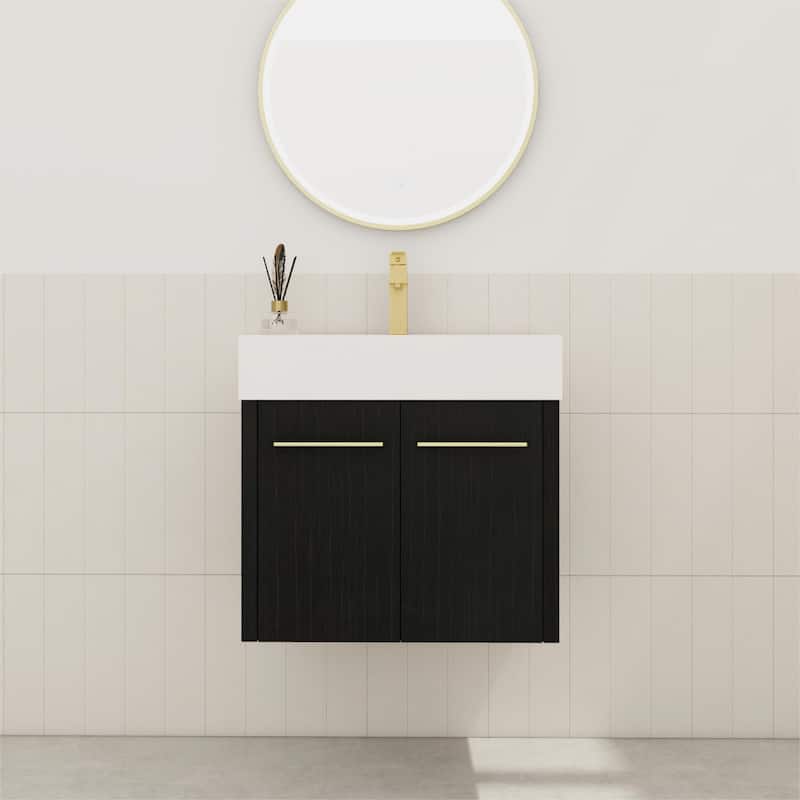 Bathroom Vanity With Sink In 24/30/36 Inch, Floating Bathroom Vanity with Soft Close Door -  23.6"W x 18.1"D x 22.4"H - Black Chestnut